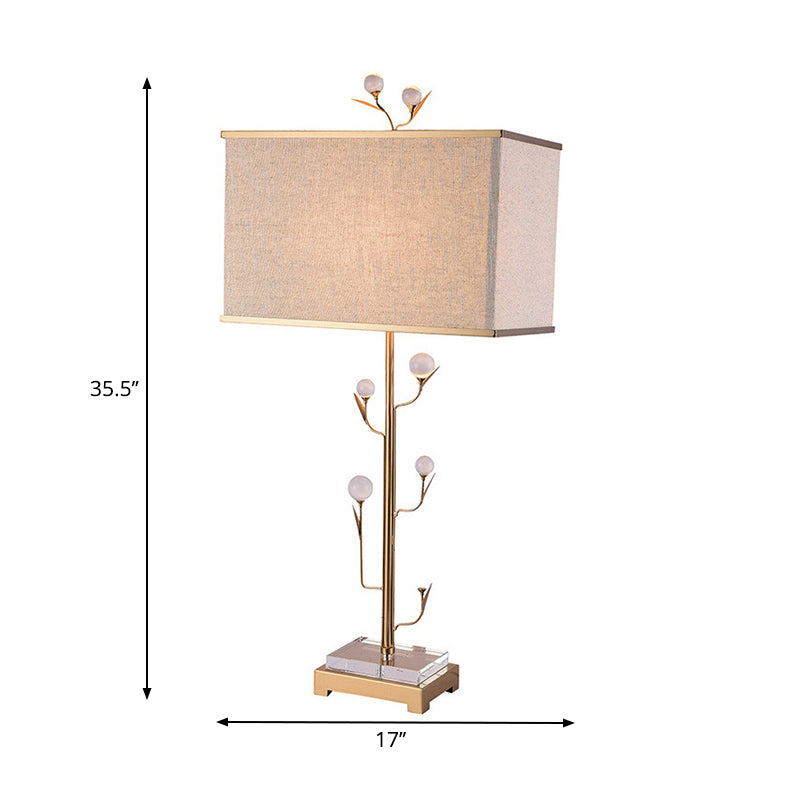 1 Light Rectangle Table Light Vintage Beige Fabric Night Lamp with Gold Rod and Crystal Ball Clearhalo 'Lamps' 'Table Lamps' Lighting' 228617