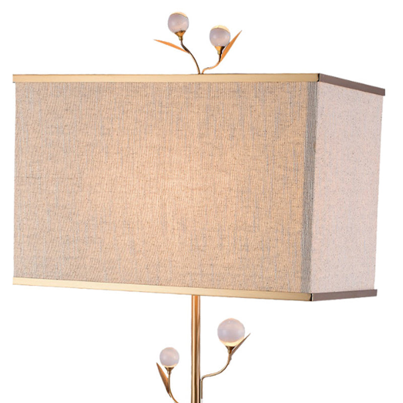 1 Light Rectangle Table Light Vintage Beige Fabric Night Lamp with Gold Rod and Crystal Ball Clearhalo 'Lamps' 'Table Lamps' Lighting' 228618