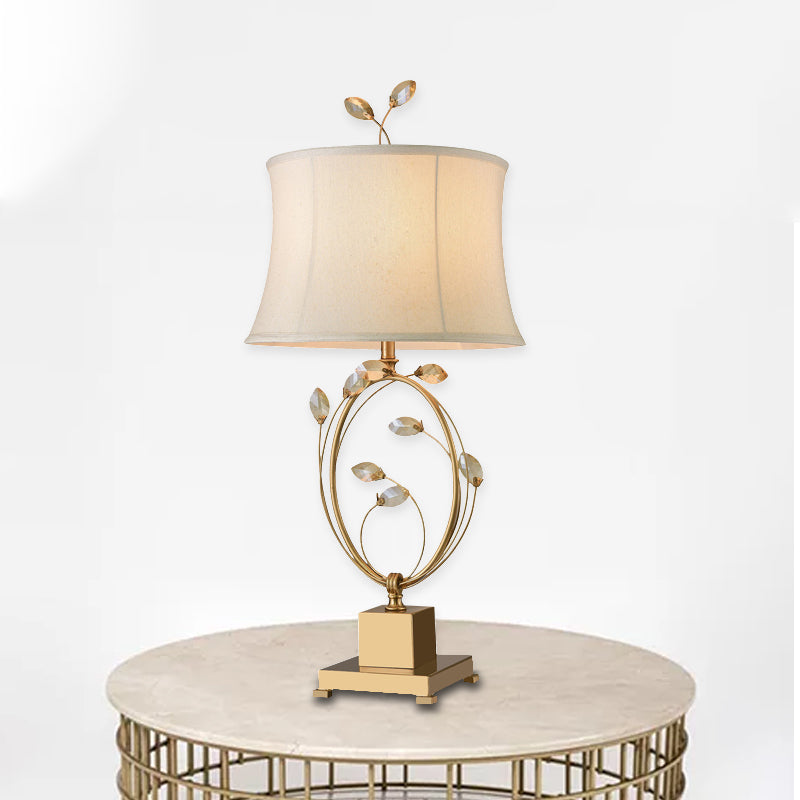 Beige Empire Night Lamp Vintage Fabric 1 Light Bedroom Table Lamp with Gold Metal Base Gold Clearhalo 'Lamps' 'Table Lamps' Lighting' 228620