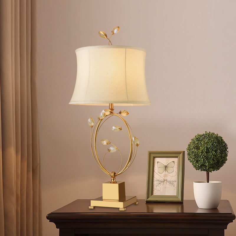 Beige Empire Night Lamp Vintage Fabric 1 Light Bedroom Table Lamp with Gold Metal Base Clearhalo 'Lamps' 'Table Lamps' Lighting' 228621