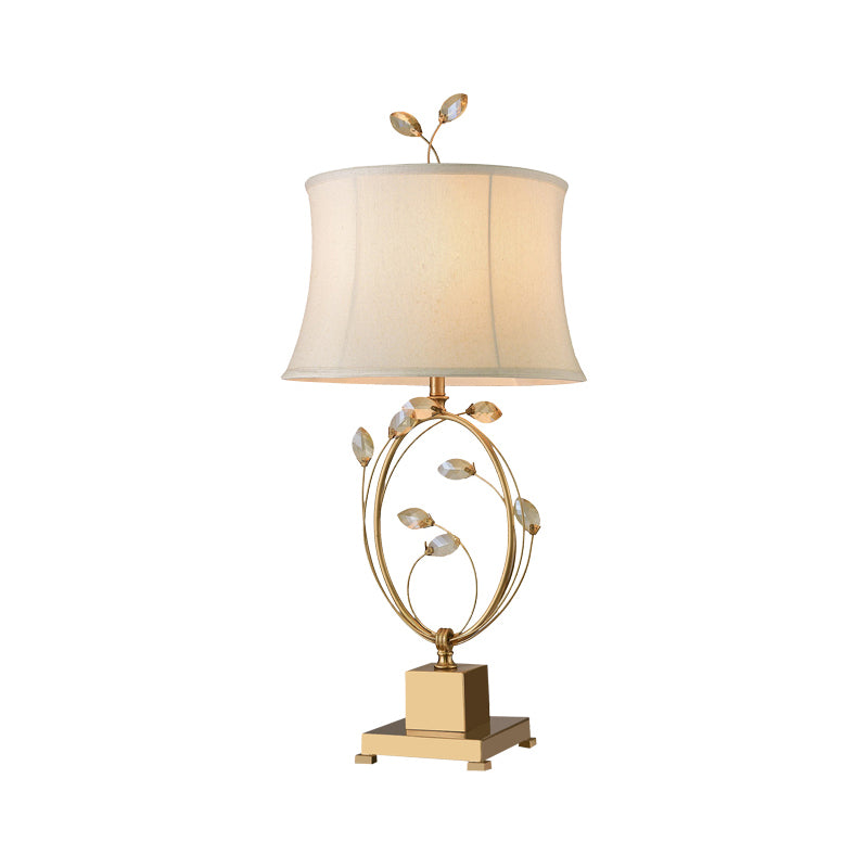 Beige Empire Night Lamp Vintage Fabric 1 Light Bedroom Table Lamp with Gold Metal Base Clearhalo 'Lamps' 'Table Lamps' Lighting' 228622