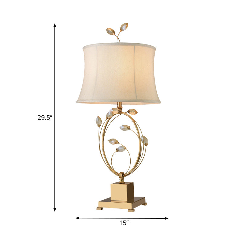 Beige Empire Night Lamp Vintage Fabric 1 Light Bedroom Table Lamp with Gold Metal Base Clearhalo 'Lamps' 'Table Lamps' Lighting' 228623