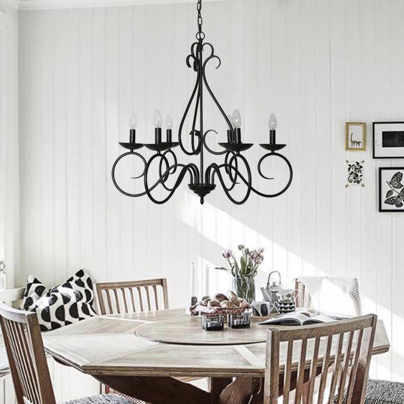 6 Lights Swirled Arm Chandelier Light Kit Traditional Black Metal Suspension Light for Dining Room Clearhalo 'Ceiling Lights' 'Chandeliers' Lighting' options 228634