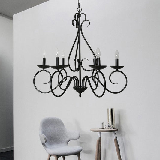 6 Lights Swirled Arm Chandelier Light Kit Traditional Black Metal Suspension Light for Dining Room Clearhalo 'Ceiling Lights' 'Chandeliers' Lighting' options 228635