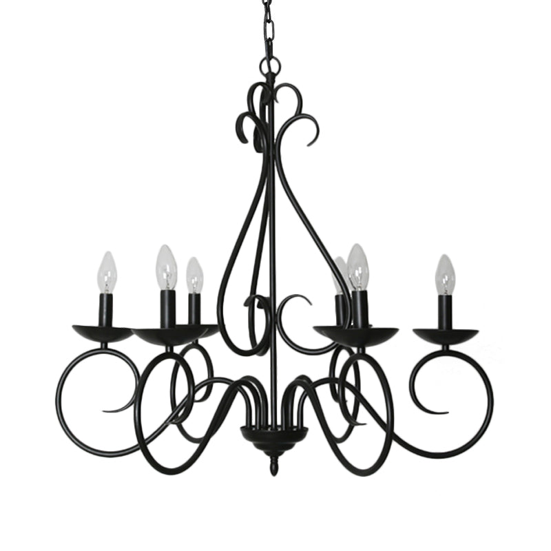 6 Lights Swirled Arm Chandelier Light Kit Traditional Black Metal Suspension Light for Dining Room Clearhalo 'Ceiling Lights' 'Chandeliers' Lighting' options 228636