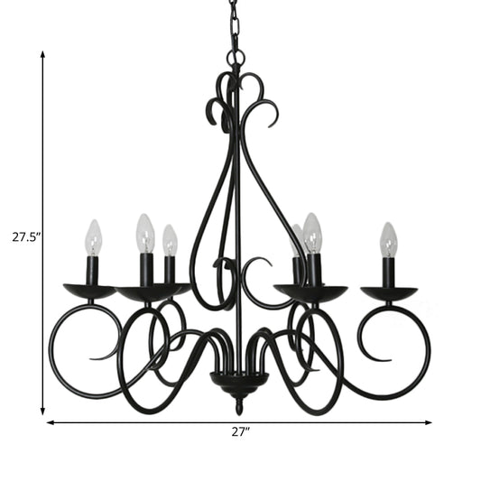 6 Lights Swirled Arm Chandelier Light Kit Traditional Black Metal Suspension Light for Dining Room Clearhalo 'Ceiling Lights' 'Chandeliers' Lighting' options 228637