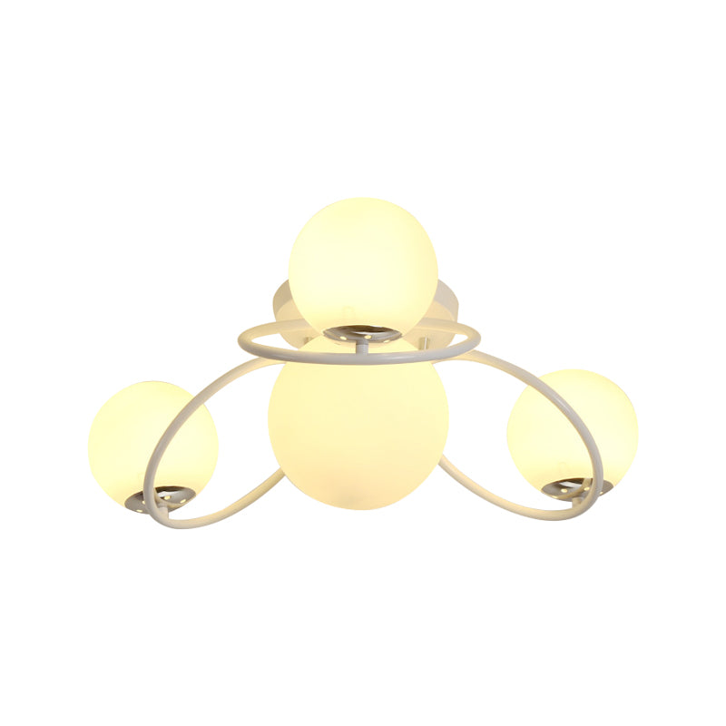 Round Opal Glass Semi Flush Mount Classic 4 Lights Living Room Ceiling Lighting in Black/White Clearhalo 'Ceiling Lights' 'Close To Ceiling Lights' 'Close to ceiling' 'Flush mount' Lighting' 228643