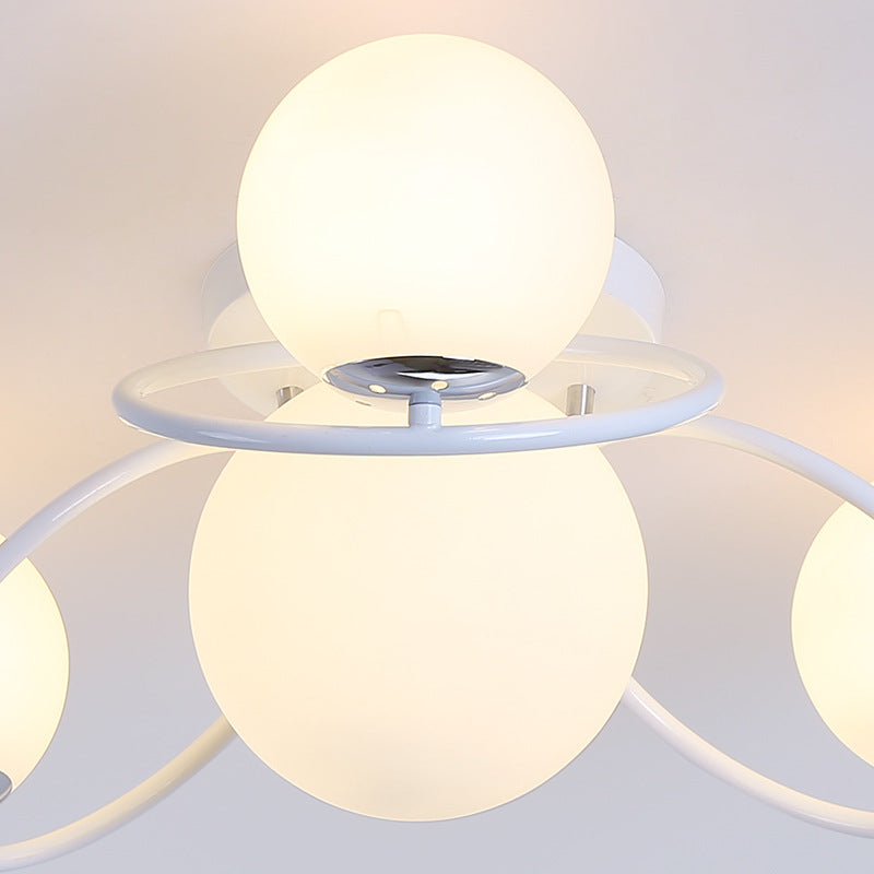 Round Opal Glass Semi Flush Mount Classic 4 Lights Living Room Ceiling Lighting in Black/White Clearhalo 'Ceiling Lights' 'Close To Ceiling Lights' 'Close to ceiling' 'Flush mount' Lighting' 228644