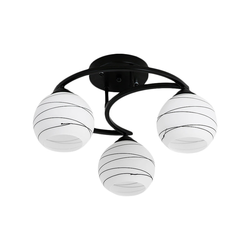 3/6 Lights Ceiling Lighting Classic Bubble Shade White Glass Semi Flush Mount Light in Black for Living Room Clearhalo 'Ceiling Lights' 'Close To Ceiling Lights' 'Close to ceiling' 'Glass shade' 'Glass' 'Semi-flushmount' Lighting' 228647