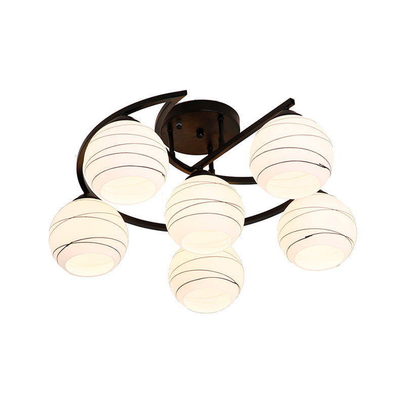 3/6 Lights Ceiling Lighting Classic Bubble Shade White Glass Semi Flush Mount Light in Black for Living Room Clearhalo 'Ceiling Lights' 'Close To Ceiling Lights' 'Close to ceiling' 'Glass shade' 'Glass' 'Semi-flushmount' Lighting' 228650
