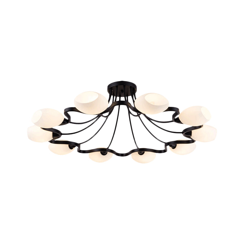 6/8/10 Lights Living Room Ceiling Mounted Fixture Classic Black Semi Flush Mount with Bubble White Glass Shade Clearhalo 'Ceiling Lights' 'Close To Ceiling Lights' 'Close to ceiling' 'Glass shade' 'Glass' 'Semi-flushmount' Lighting' 228671
