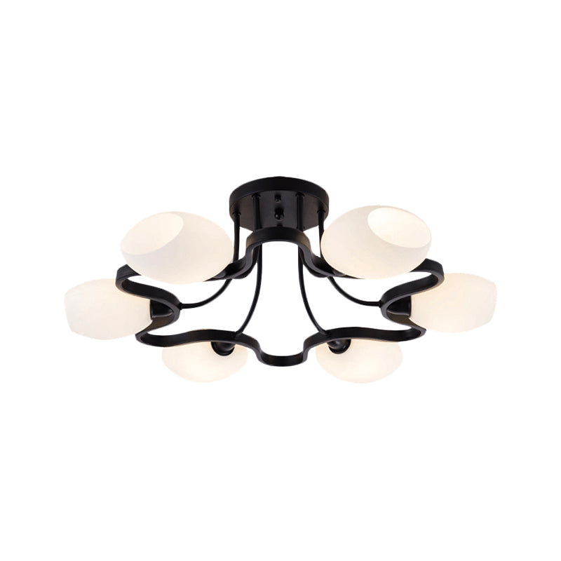 6/8/10 Lights Living Room Ceiling Mounted Fixture Classic Black Semi Flush Mount with Bubble White Glass Shade Clearhalo 'Ceiling Lights' 'Close To Ceiling Lights' 'Close to ceiling' 'Glass shade' 'Glass' 'Semi-flushmount' Lighting' 228677