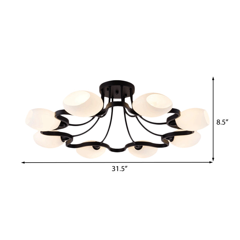 6/8/10 Lights Living Room Ceiling Mounted Fixture Classic Black Semi Flush Mount with Bubble White Glass Shade Clearhalo 'Ceiling Lights' 'Close To Ceiling Lights' 'Close to ceiling' 'Glass shade' 'Glass' 'Semi-flushmount' Lighting' 228682
