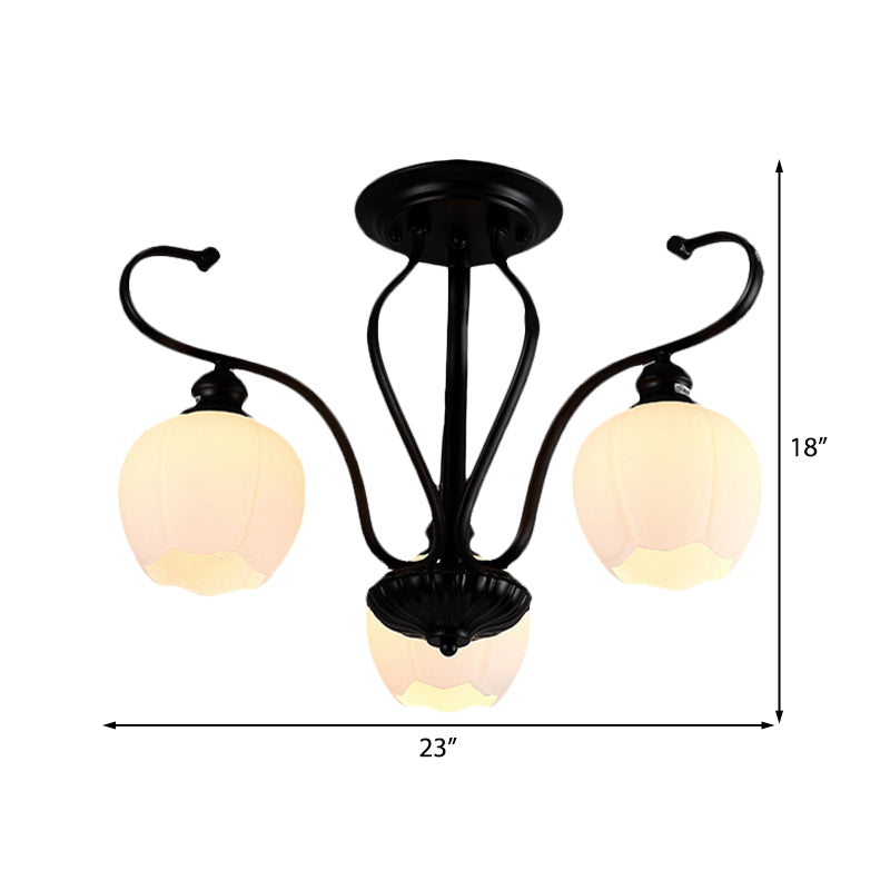 Flower Shape Living Room Semi Flush Light Classic White Glass 3/6/8 Lights Black Ceiling Lighting Clearhalo 'Ceiling Lights' 'Close To Ceiling Lights' 'Close to ceiling' 'Glass shade' 'Glass' 'Semi-flushmount' Lighting' 228686