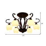 Flower Shape Living Room Semi Flush Light Classic White Glass 3/6/8 Lights Black Ceiling Lighting Clearhalo 'Ceiling Lights' 'Close To Ceiling Lights' 'Close to ceiling' 'Glass shade' 'Glass' 'Semi-flushmount' Lighting' 228690