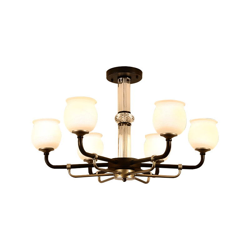 Jar Shaped White Glass Semi Flush Traditional 3/6 Lights Living Room Ceiling Light Fixture in Black Clearhalo 'Ceiling Lights' 'Close To Ceiling Lights' 'Close to ceiling' 'Glass shade' 'Glass' 'Semi-flushmount' Lighting' 228723