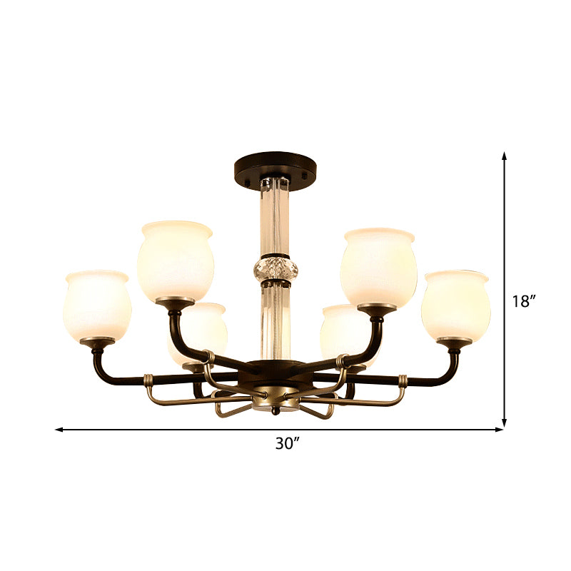 Jar Shaped White Glass Semi Flush Traditional 3/6 Lights Living Room Ceiling Light Fixture in Black Clearhalo 'Ceiling Lights' 'Close To Ceiling Lights' 'Close to ceiling' 'Glass shade' 'Glass' 'Semi-flushmount' Lighting' 228724