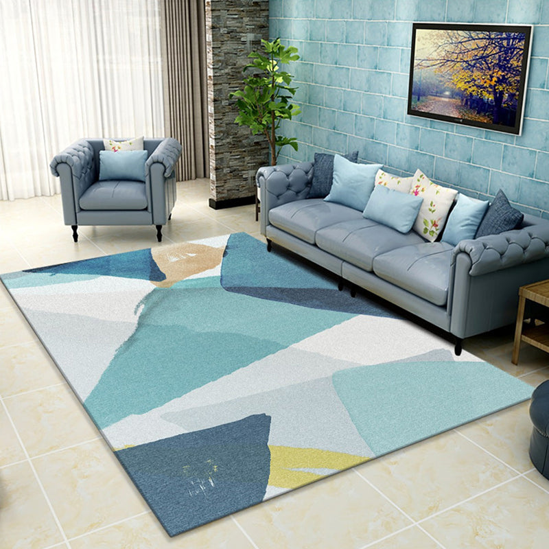 Traditional Living Room Rug Multi Color Patterned Indoor Rug Cotton Blend Non-Slip Backing Easy Care Carpet Sky Blue-White Clearhalo 'Area Rug' 'Rug' 2287726