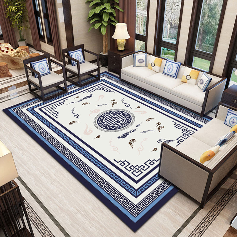 Asia Living Room Rug Multi Color Floral Print Area Carpet Polyster Non-Slip Backing Easy Care Indoor Rug Royal Blue-White Clearhalo 'Area Rug' 'Rug' 2287754