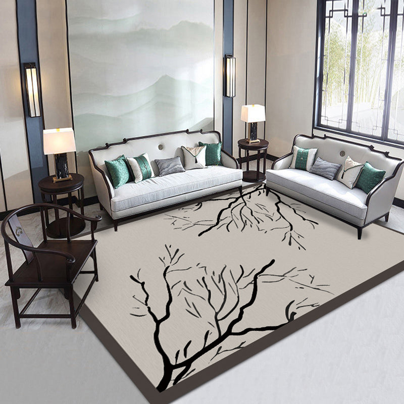 Asia Living Room Rug Multi Color Floral Print Area Carpet Polyster Non-Slip Backing Easy Care Indoor Rug White-Black Clearhalo 'Area Rug' 'Rug' 2287759