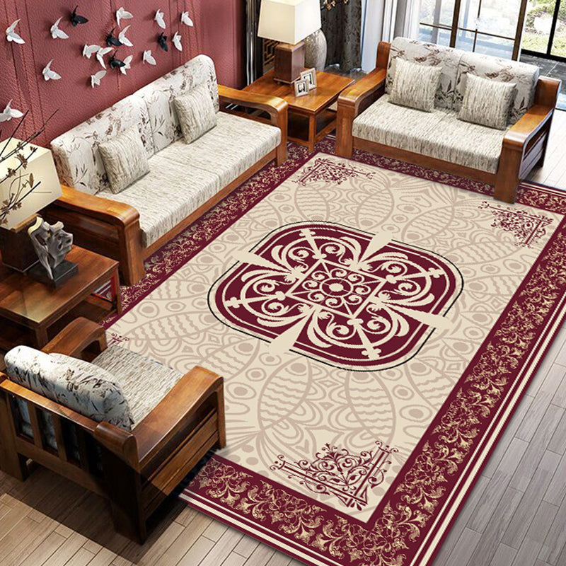 Asia Living Room Rug Multi Color Floral Print Area Carpet Polyster Non-Slip Backing Easy Care Indoor Rug Red-White Clearhalo 'Area Rug' 'Rug' 2287760