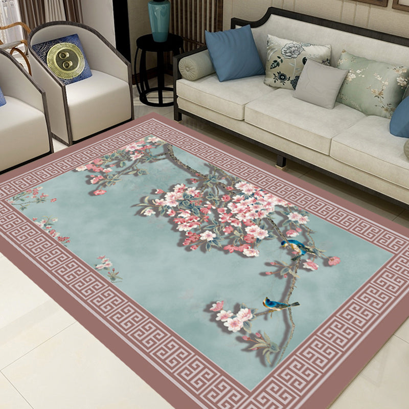 Asia Living Room Rug Multi Color Floral Print Area Carpet Polyster Non-Slip Backing Easy Care Indoor Rug Blue-Pink Clearhalo 'Area Rug' 'Rug' 2287761