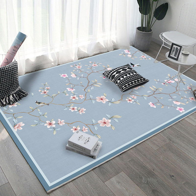 Asian Bedroom Rug Multi Color Floral Printed Area Carpet Polyster Non-Slip Backing Pet Friendly Rug Sky Blue Clearhalo 'Area Rug' 'Rug' 2287769