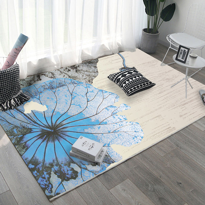 Asian Bedroom Rug Multi Color Floral Printed Area Carpet Polyster Non-Slip Backing Pet Friendly Rug Blue-White Clearhalo 'Area Rug' 'Rug' 2287771