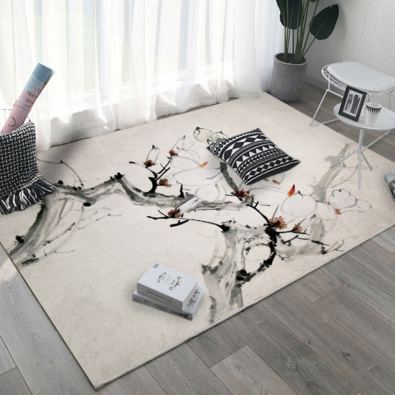 Asian Bedroom Rug Multi Color Floral Printed Area Carpet Polyster Non-Slip Backing Pet Friendly Rug Silver Gray Clearhalo 'Area Rug' 'Rug' 2287774