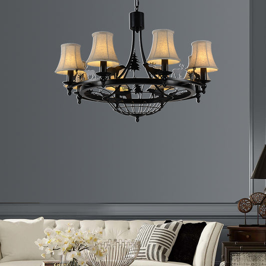 6 Lights Fabric Chandelier Light Fixture Traditional Black Cone Living Room Ceiling Light Clearhalo 'Ceiling Lights' 'Chandeliers' Lighting' options 228779