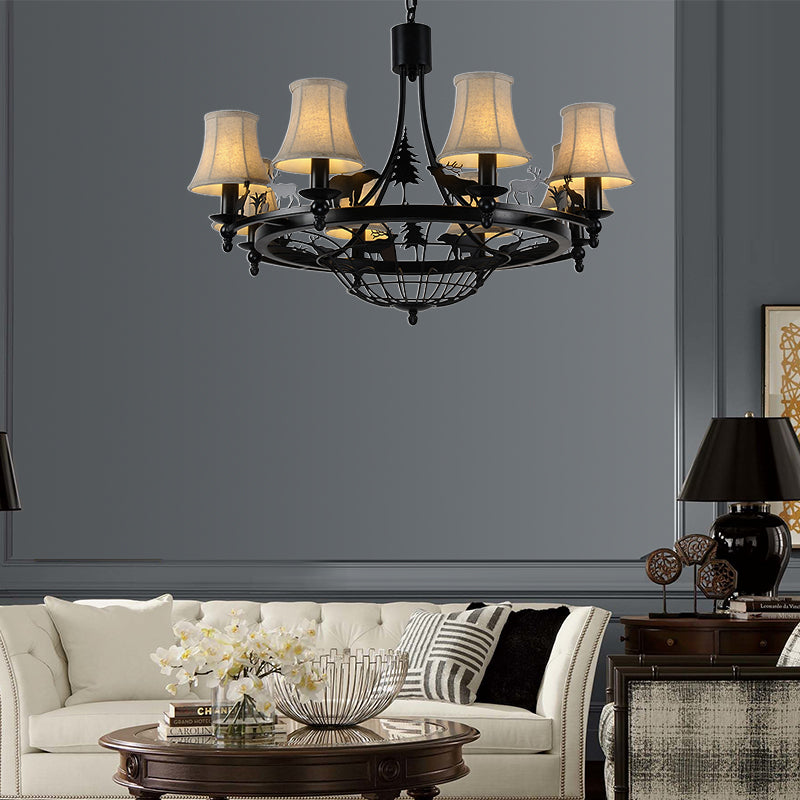 6 Lights Fabric Chandelier Light Fixture Traditional Black Cone Living Room Ceiling Light Clearhalo 'Ceiling Lights' 'Chandeliers' Lighting' options 228780