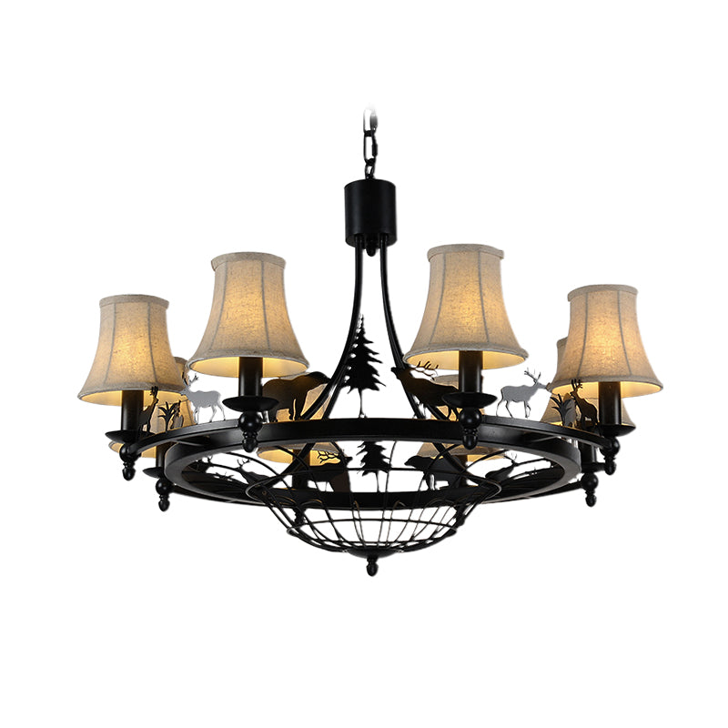 6 Lights Fabric Chandelier Light Fixture Traditional Black Cone Living Room Ceiling Light Clearhalo 'Ceiling Lights' 'Chandeliers' Lighting' options 228781