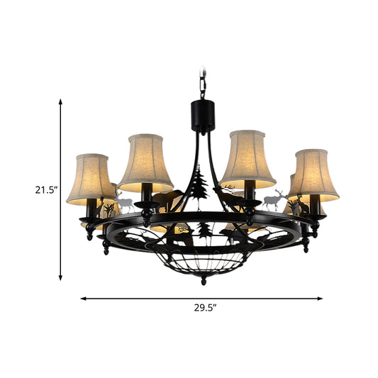 6 Lights Fabric Chandelier Light Fixture Traditional Black Cone Living Room Ceiling Light Clearhalo 'Ceiling Lights' 'Chandeliers' Lighting' options 228782