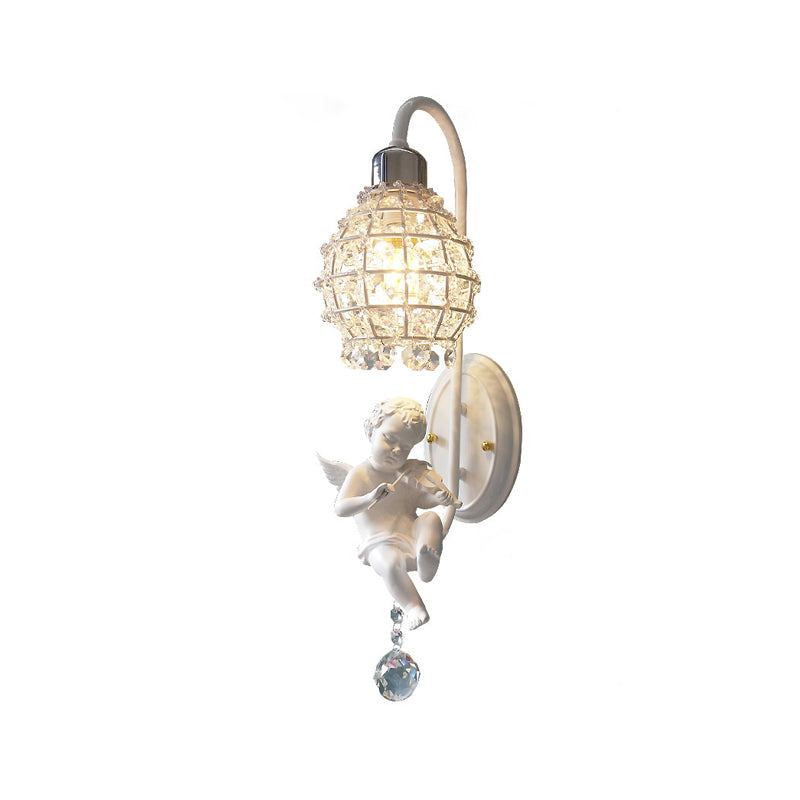 1 Light Wall Sconce Light with Globe Crystal and Angel Decoration Simple Corridor Wall Mount Light in White Clearhalo 'Wall Lamps & Sconces' 'Wall Lights' Lighting' 228786