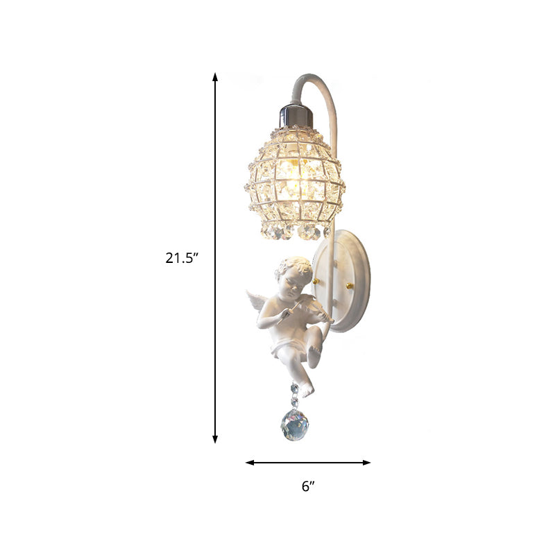 1 Light Wall Sconce Light with Globe Crystal and Angel Decoration Simple Corridor Wall Mount Light in White Clearhalo 'Wall Lamps & Sconces' 'Wall Lights' Lighting' 228787