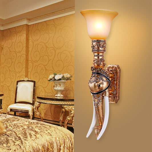 1 Light Wall Light Traditional Flared Amber Glass Wall Mount Light with Gold Elephant Base Clearhalo 'Wall Lamps & Sconces' 'Wall Lights' Lighting' 228789