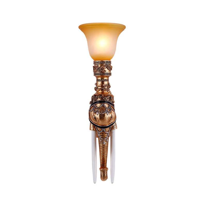 1 Light Wall Light Traditional Flared Amber Glass Wall Mount Light with Gold Elephant Base Clearhalo 'Wall Lamps & Sconces' 'Wall Lights' Lighting' 228790