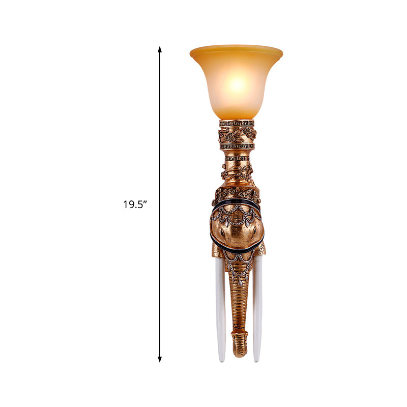 1 Light Wall Light Traditional Flared Amber Glass Wall Mount Light with Gold Elephant Base Clearhalo 'Wall Lamps & Sconces' 'Wall Lights' Lighting' 228791