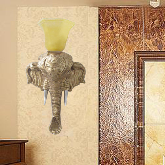 Flared Beige Glass Wall Light Fixture Vintage 1 Light Living Room Sconce Light with Gold Elephant Base Clearhalo 'Wall Lamps & Sconces' 'Wall Lights' Lighting' 228794