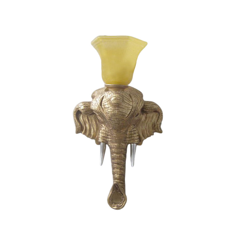 Flared Beige Glass Wall Light Fixture Vintage 1 Light Living Room Sconce Light with Gold Elephant Base Clearhalo 'Wall Lamps & Sconces' 'Wall Lights' Lighting' 228795