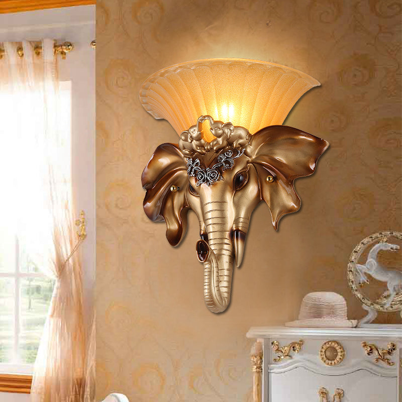 Vintage Flared Wall Mounted Light 1 Light Glass Sconce Light Fixture with Gold Resin Elephant Base Gold Clearhalo 'Wall Lamps & Sconces' 'Wall Lights' Lighting' 228797