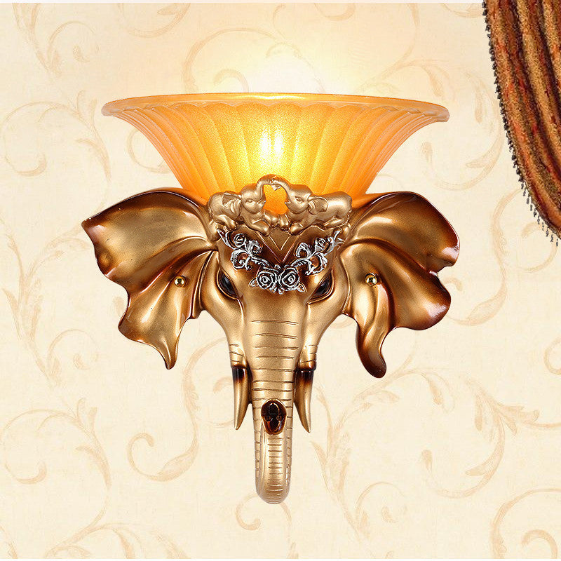 Vintage Flared Wall Mounted Light 1 Light Glass Sconce Light Fixture with Gold Resin Elephant Base Clearhalo 'Wall Lamps & Sconces' 'Wall Lights' Lighting' 228798