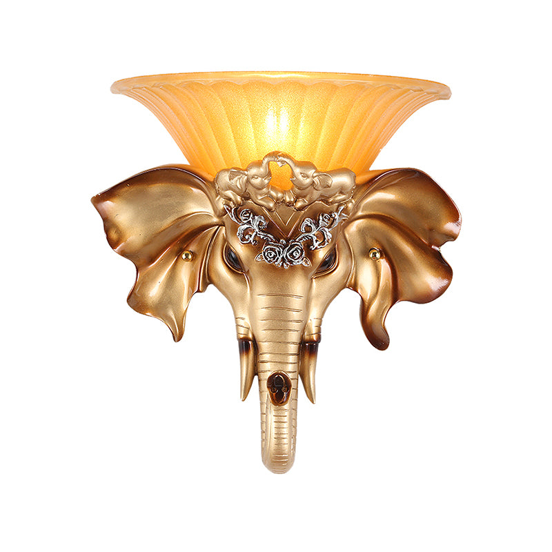 Vintage Flared Wall Mounted Light 1 Light Glass Sconce Light Fixture with Gold Resin Elephant Base Clearhalo 'Wall Lamps & Sconces' 'Wall Lights' Lighting' 228799