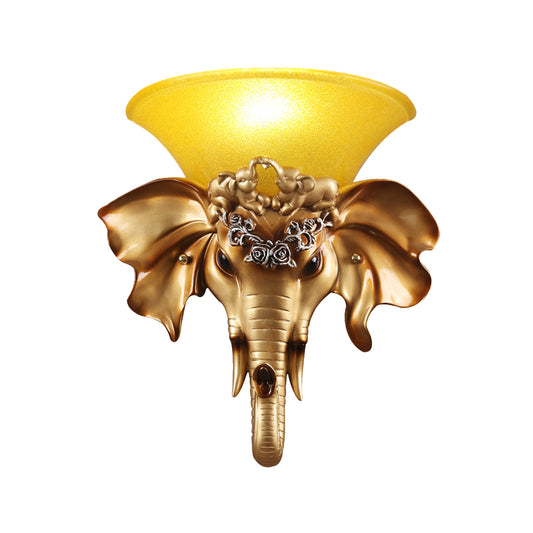 Flared Living Room Wall Mount Light Antique Glass 1 Light Gold Sconce Light with Resin Elephant Base Clearhalo 'Wall Lamps & Sconces' 'Wall Lights' Lighting' 228803