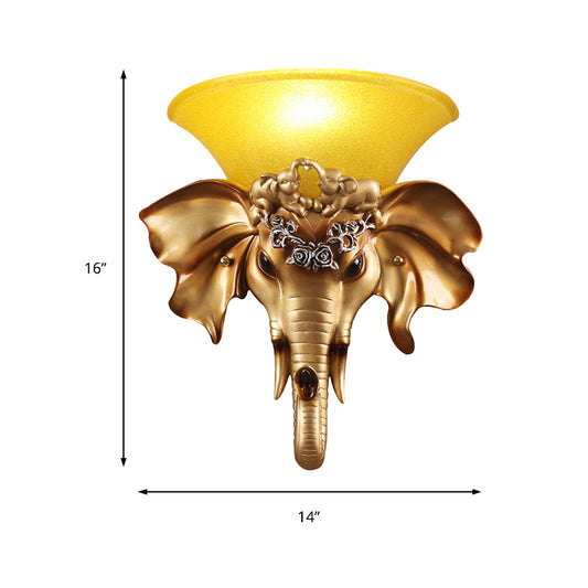 Flared Living Room Wall Mount Light Antique Glass 1 Light Gold Sconce Light with Resin Elephant Base Clearhalo 'Wall Lamps & Sconces' 'Wall Lights' Lighting' 228804