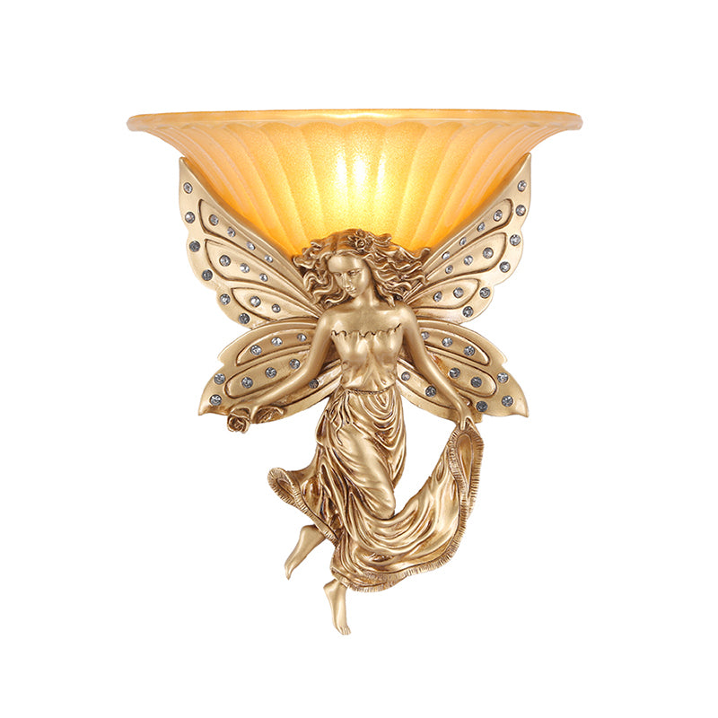 1 Light Wall Sconce Light Vintage Flared Glass Wall Mounted Light with Gold Resin Spirit Base Clearhalo 'Wall Lamps & Sconces' 'Wall Lights' Lighting' 228807