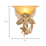 1 Light Wall Sconce Light Vintage Flared Glass Wall Mounted Light with Gold Resin Spirit Base Clearhalo 'Wall Lamps & Sconces' 'Wall Lights' Lighting' 228808