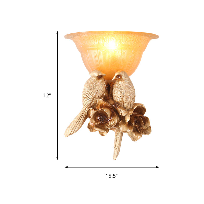 Frosted Glass Flared Wall Light Fixture Antique 1 Light Hallway Sconce Light with Gold Bird Decoration Clearhalo 'Wall Lamps & Sconces' 'Wall Lights' Lighting' 228816