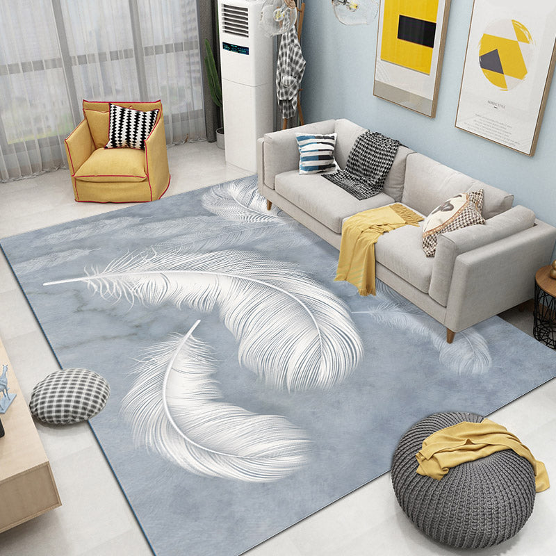 Gray Feather Rug Polyster Novelty Area Carpet Anti-Slip Backing Easy Care Indoor Rug for Living Room Grey Clearhalo 'Area Rug' 'Modern' 'Rugs' Rug' 2288419