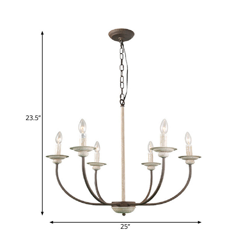 Retro 6 Heads Chandelier Lamp Rust Branch Ceiling Pendant Light with Metal Shade for Living Room Clearhalo 'Ceiling Lights' 'Chandeliers' Lighting' options 228842